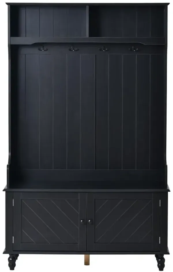 Entryway Hall Tree with Storage Bench & 4 Coat Hooks For Home's Mudroom