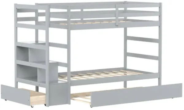 Twin Over Twin Bunk Bed with Storage Shelf and Drawer