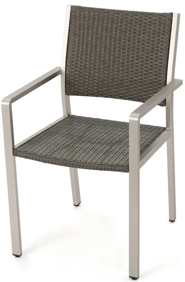 Kory Dining Chair Set of 2, Outdoor Woven Black Wicker Seat, Back, Gray - Benzara
