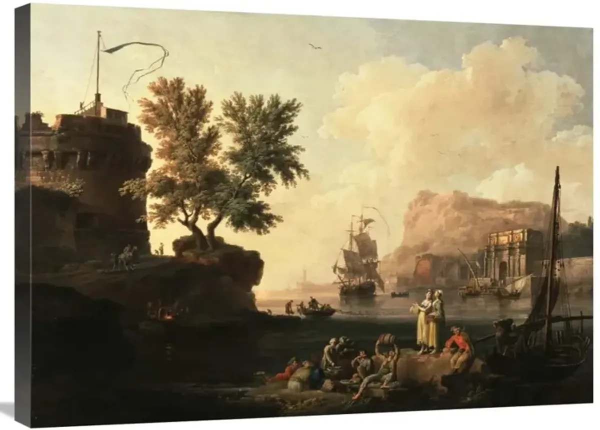 Mediterranean Harbor Scene-Canvas Art-32x24