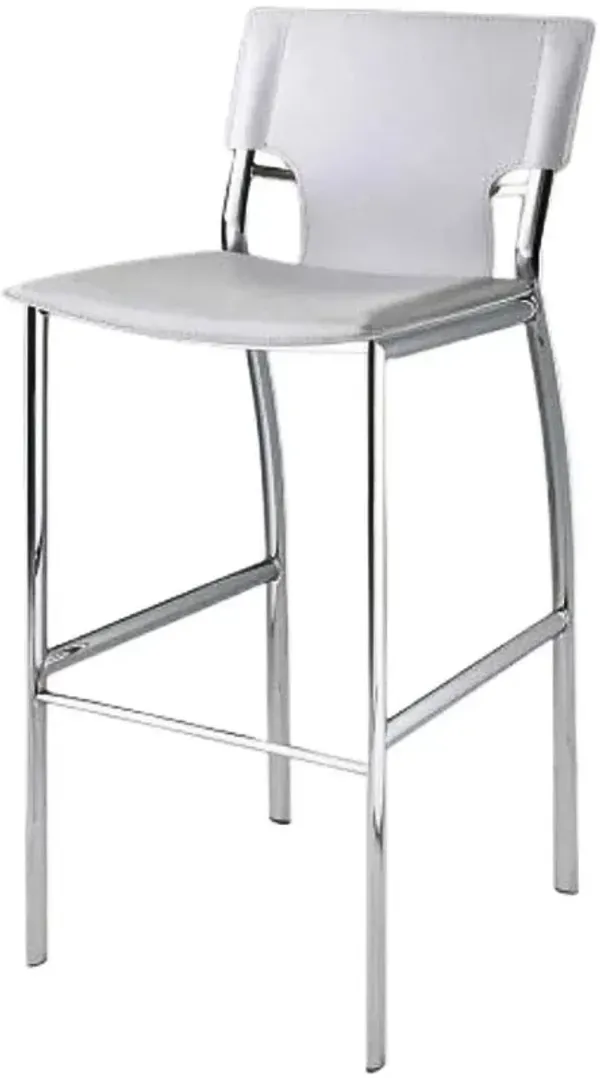 White Leather Bar Stool, Chrome Base, 25"Seat High, Set Of 2