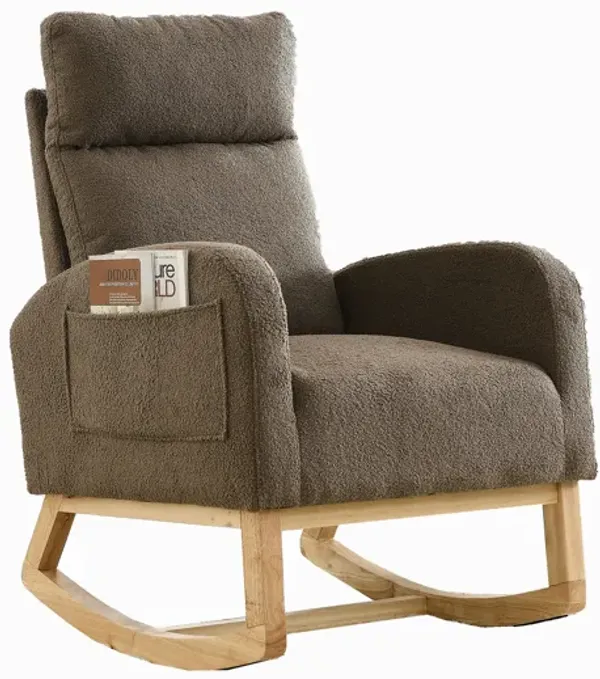 27.6"W Modern Accent High Backrest Living Room Lounge Arm Rocking Chair, Coffee