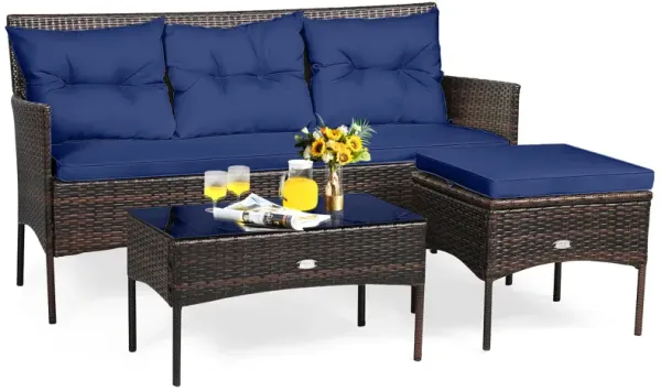 3 Pieces Patio Furniture Sectional Set with 5 Cozy Cushions