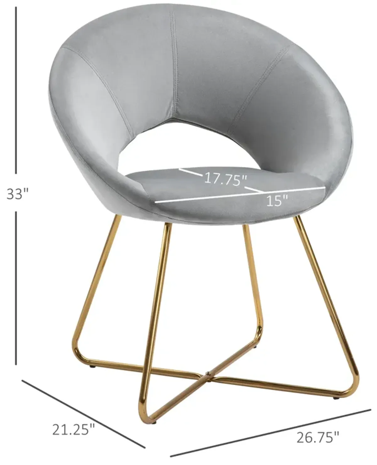 Grey Velvet Accent: Modern Curved Chair with Gold Metal Legs