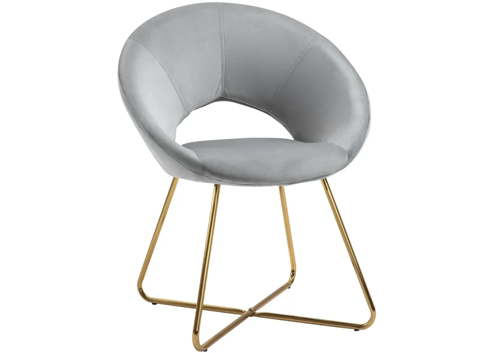 Grey Velvet Accent: Modern Curved Chair with Gold Metal Legs