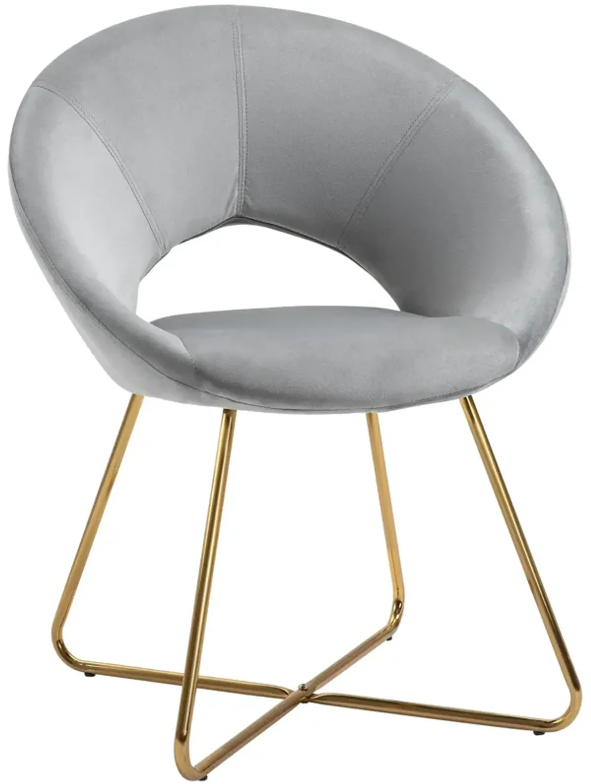 Grey Velvet Accent: Modern Curved Chair with Gold Metal Legs