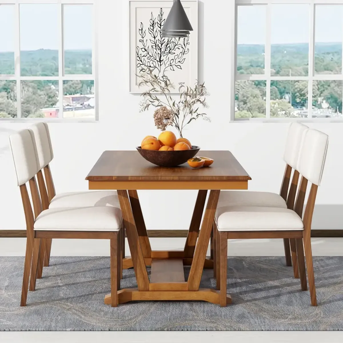 Merax  Rectangular Dining Table Set with 4 Upholstered Chairs