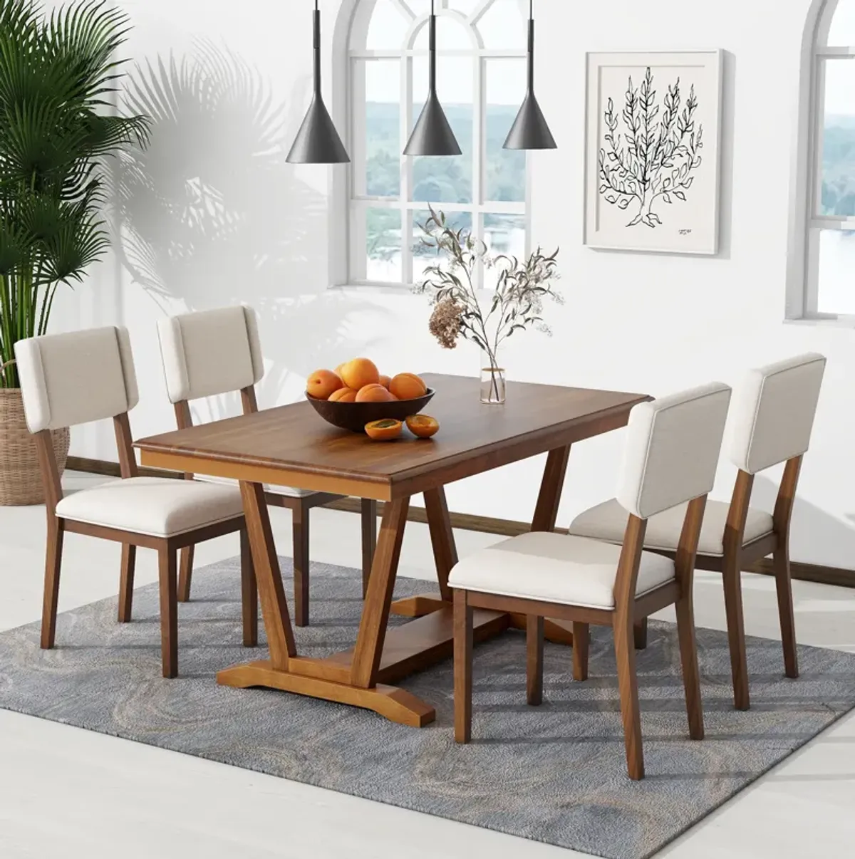 Merax  Rectangular Dining Table Set with 4 Upholstered Chairs