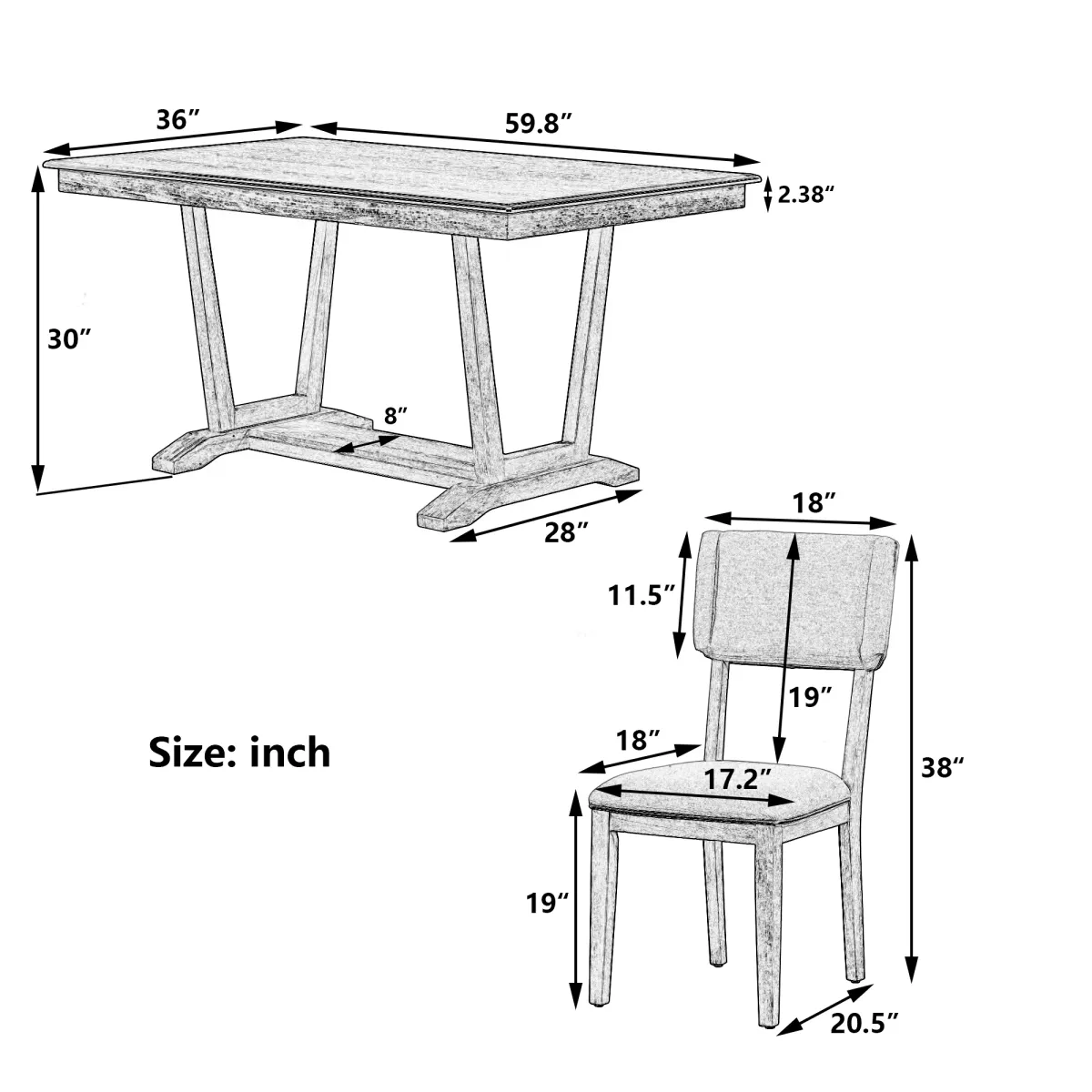 Merax  Rectangular Dining Table Set with 4 Upholstered Chairs