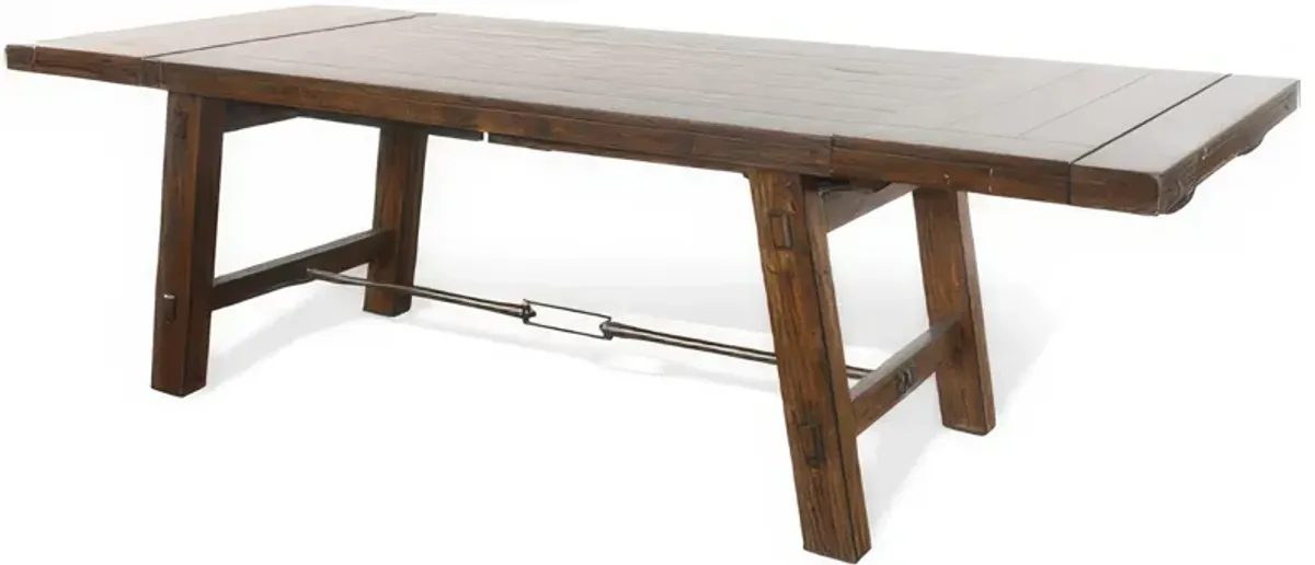 Reggie Extendable Table, Brown Mahogany Wood, Rectangular 76-106 Inch - Benzara