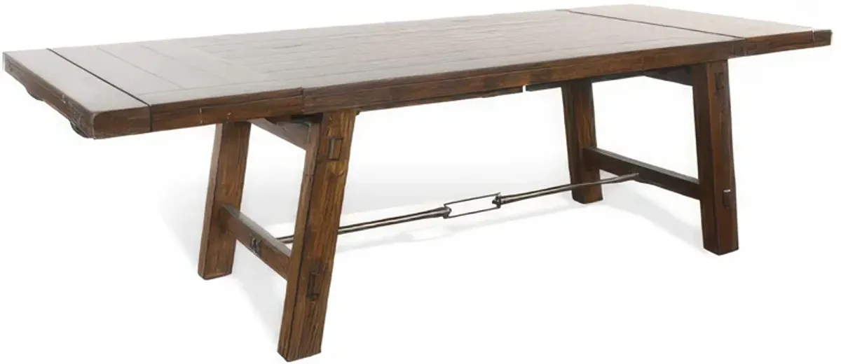 Reggie Extendable Table, Brown Mahogany Wood, Rectangular 76-106 Inch - Benzara