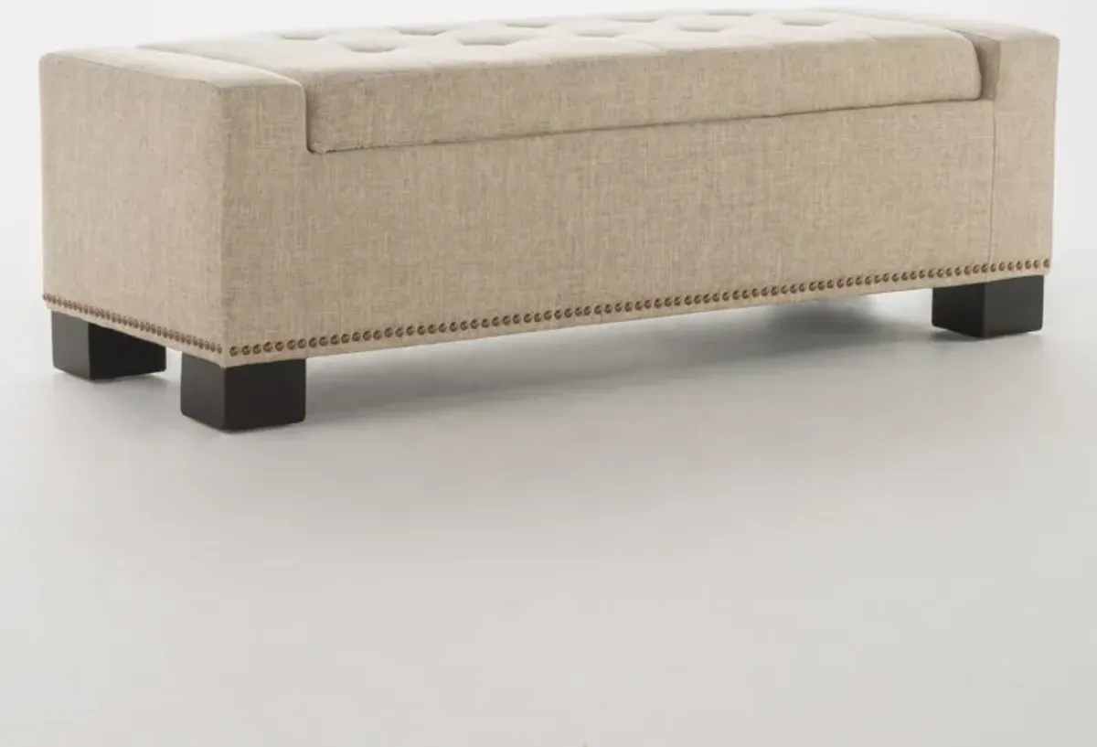 Tufted Map-Lined Storage Ottoman with Intricate Details