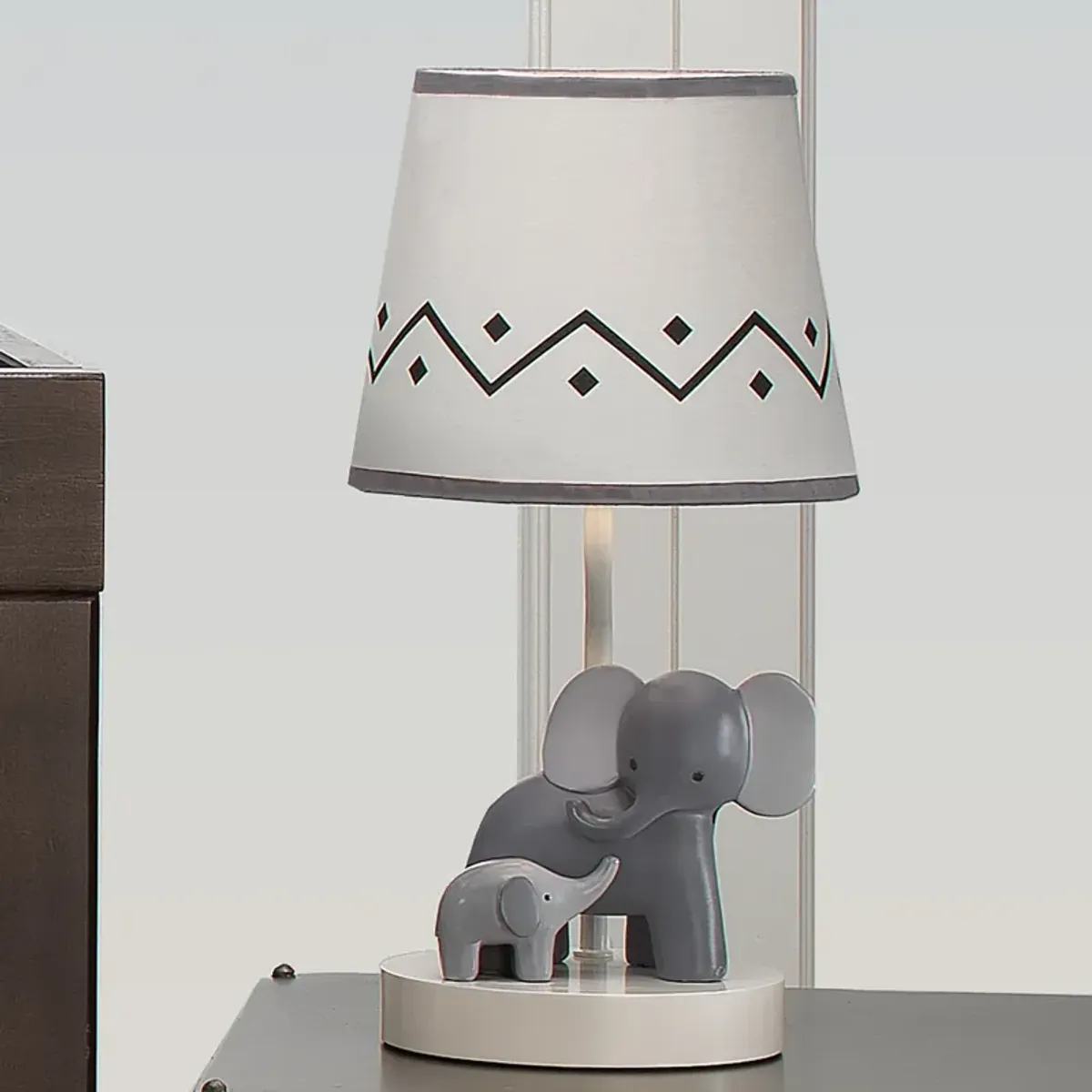 Lambs & Ivy Me & Mama White/Gray Elephant Nursery Lamp with Shade & Bulb