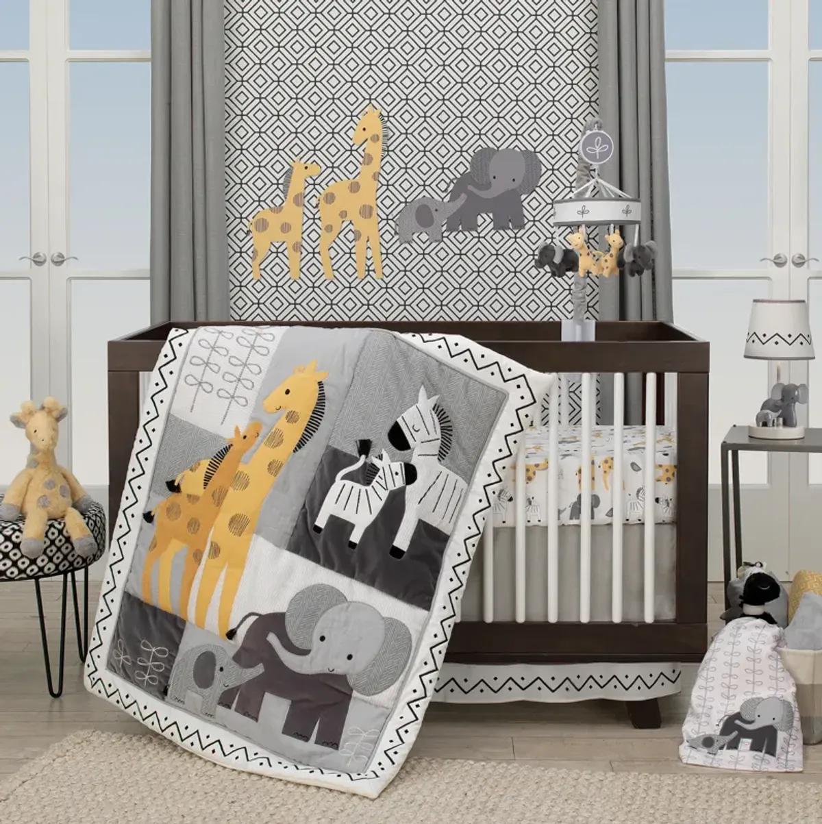 Lambs & Ivy Me & Mama White/Gray Elephant Nursery Lamp with Shade & Bulb