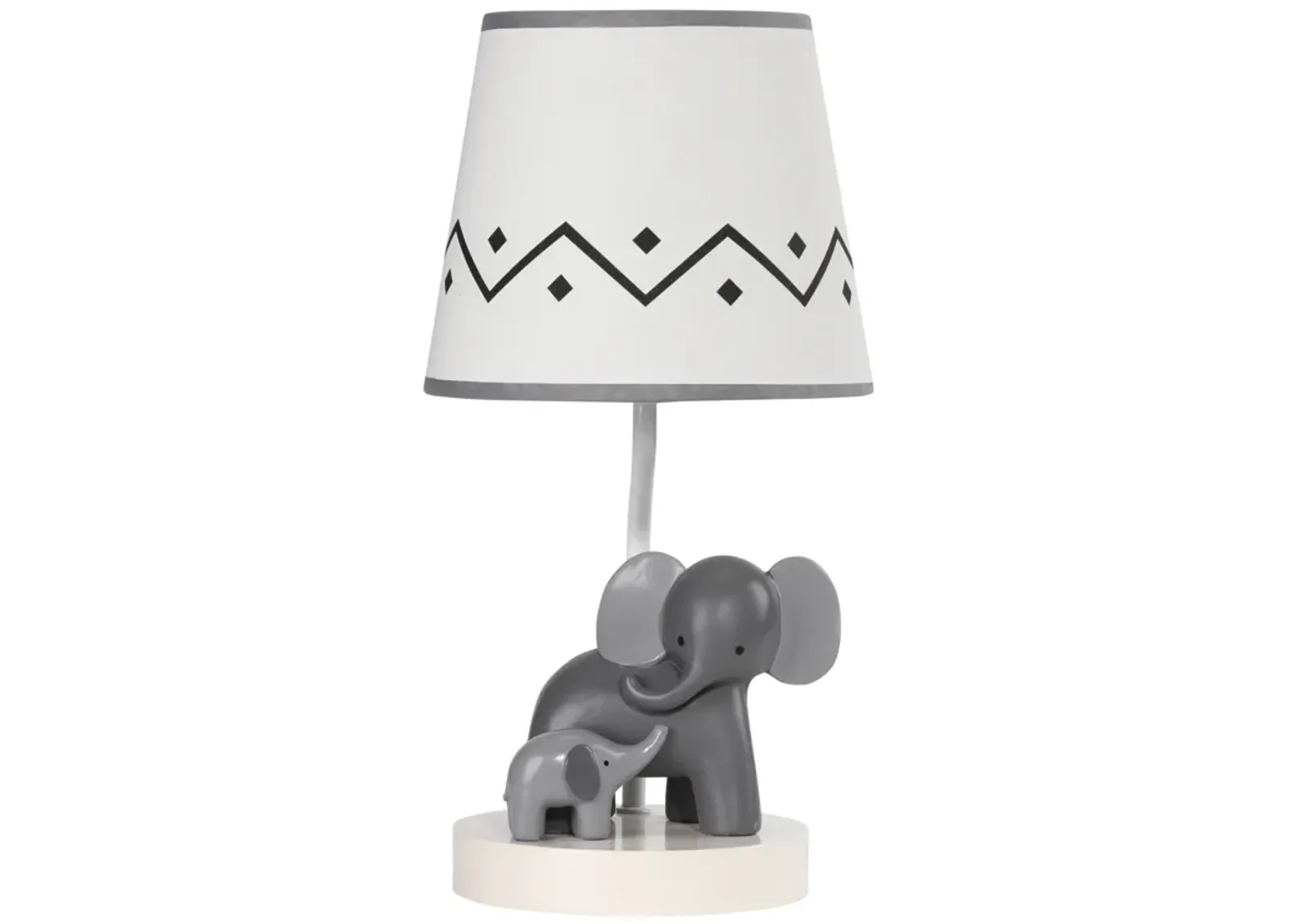 Lambs & Ivy Me & Mama White/Gray Elephant Nursery Lamp with Shade & Bulb