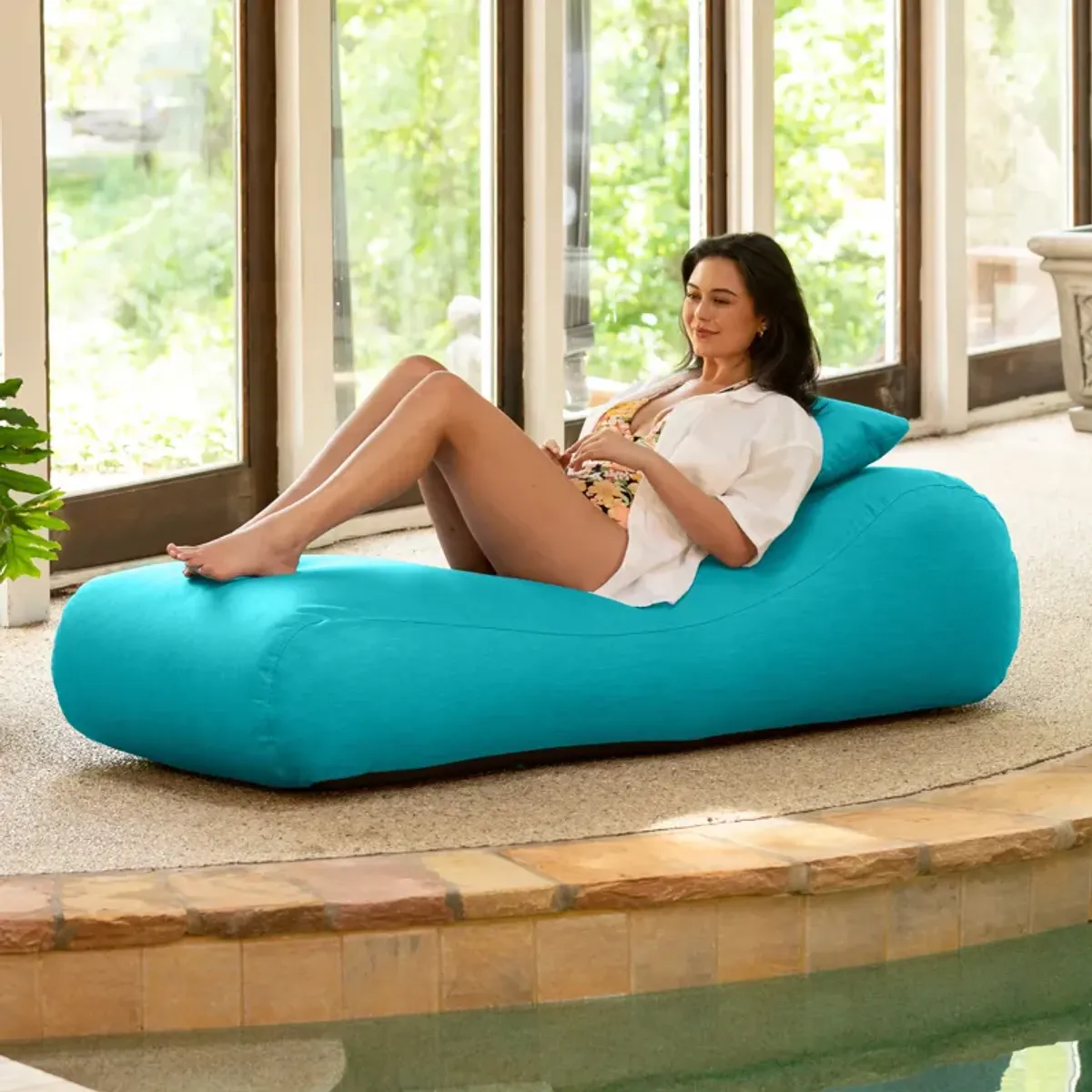 Arlo Outdoor Bean Bag Sun Lounger - Pool and Patio Chaise Bean Bag Lounger, Petal