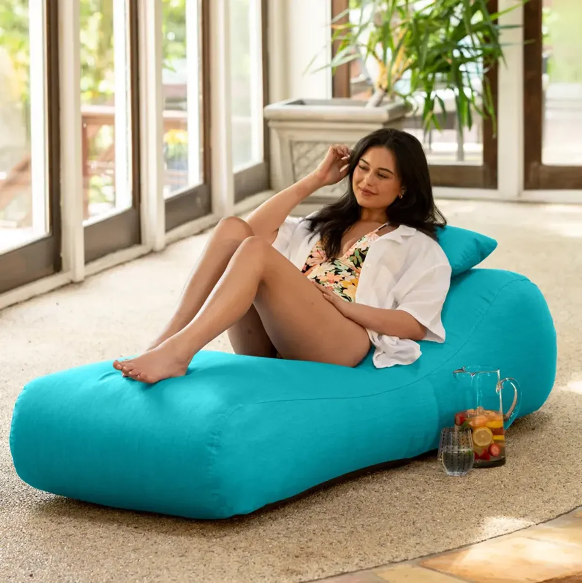 Arlo Outdoor Bean Bag Sun Lounger - Pool and Patio Chaise Bean Bag Lounger, Petal