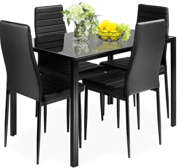 Hivvago 5 Pieces Metal Frame and Glass Tabletop Dining Set