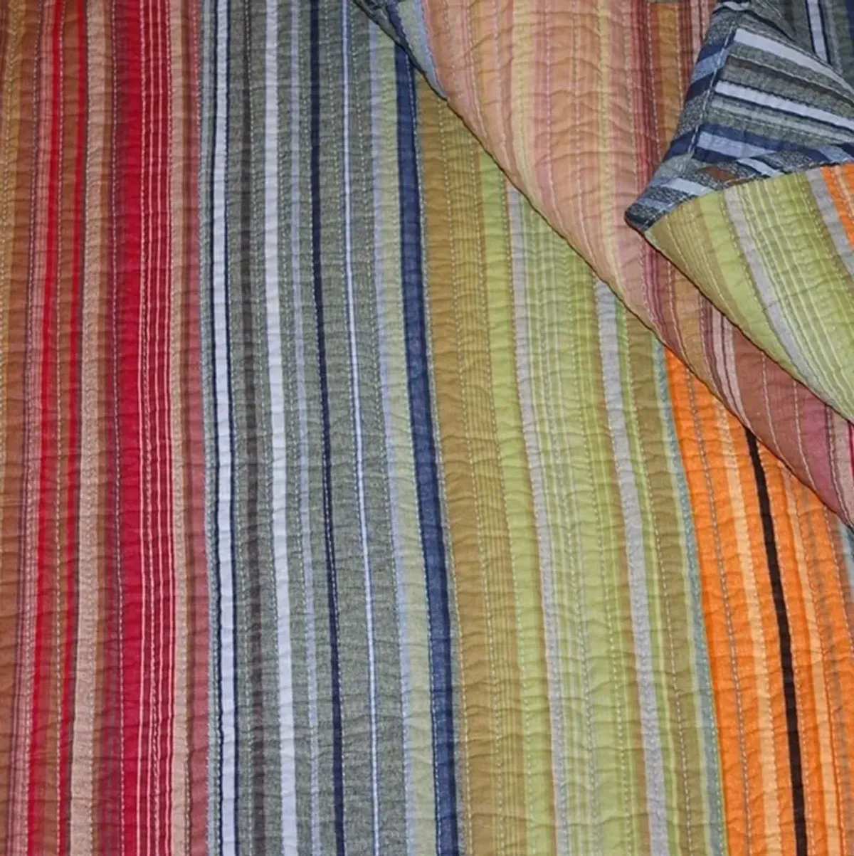Hivvago Full / Queen 100% Cotton Quilt Set with Red Orange Blue Brown Stripes