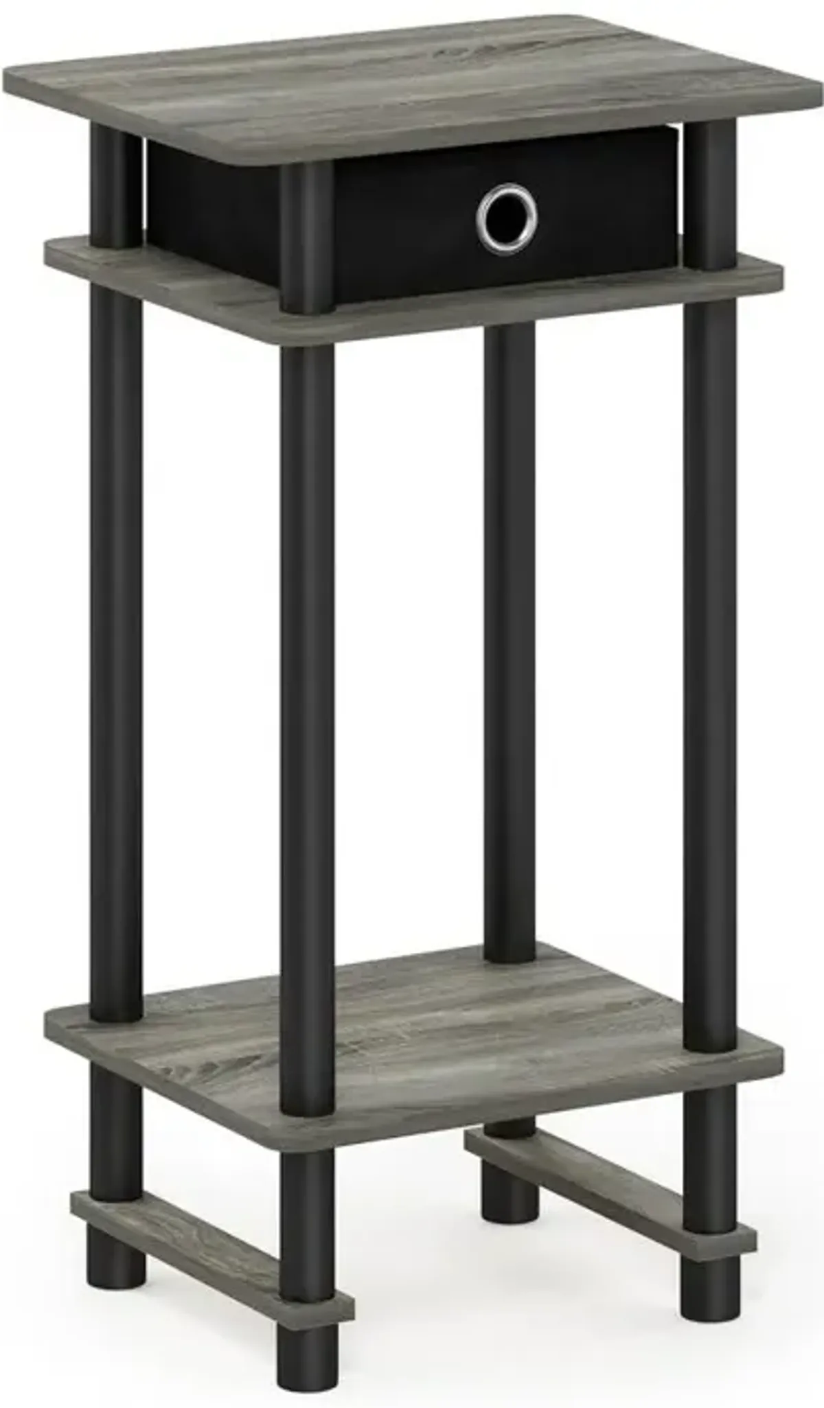 Furinno 17017 Turn-N-Tube Tall End Table with Bin, French Oak Grey/Black/Black