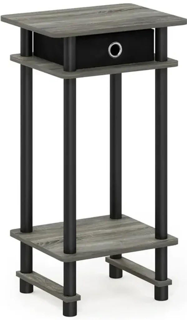Furinno 17017 Turn-N-Tube Tall End Table with Bin, French Oak Grey/Black/Black