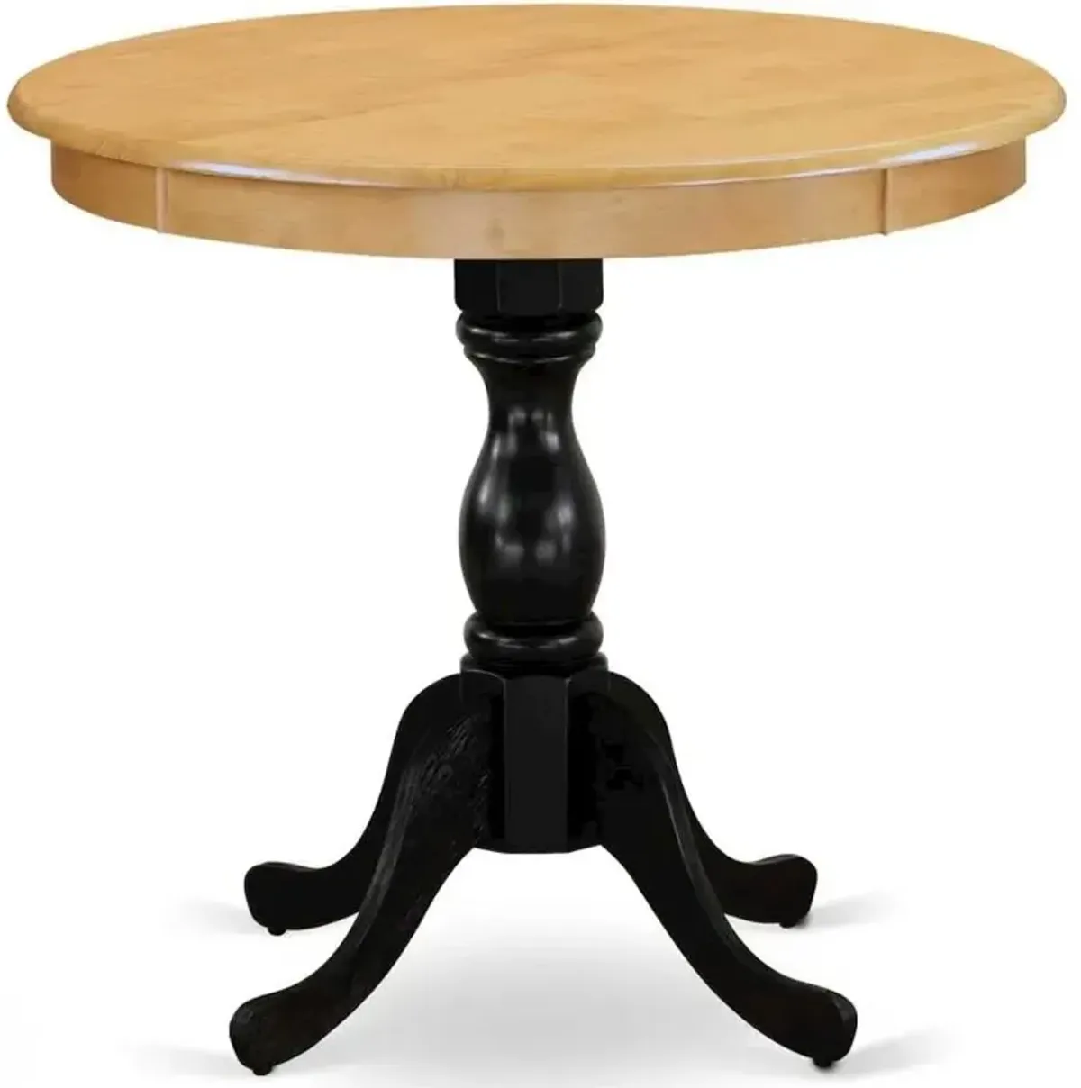 East West Furniture Antique 36" Round Dining Room Table for Small Space - Oak Top & Black Pedestal