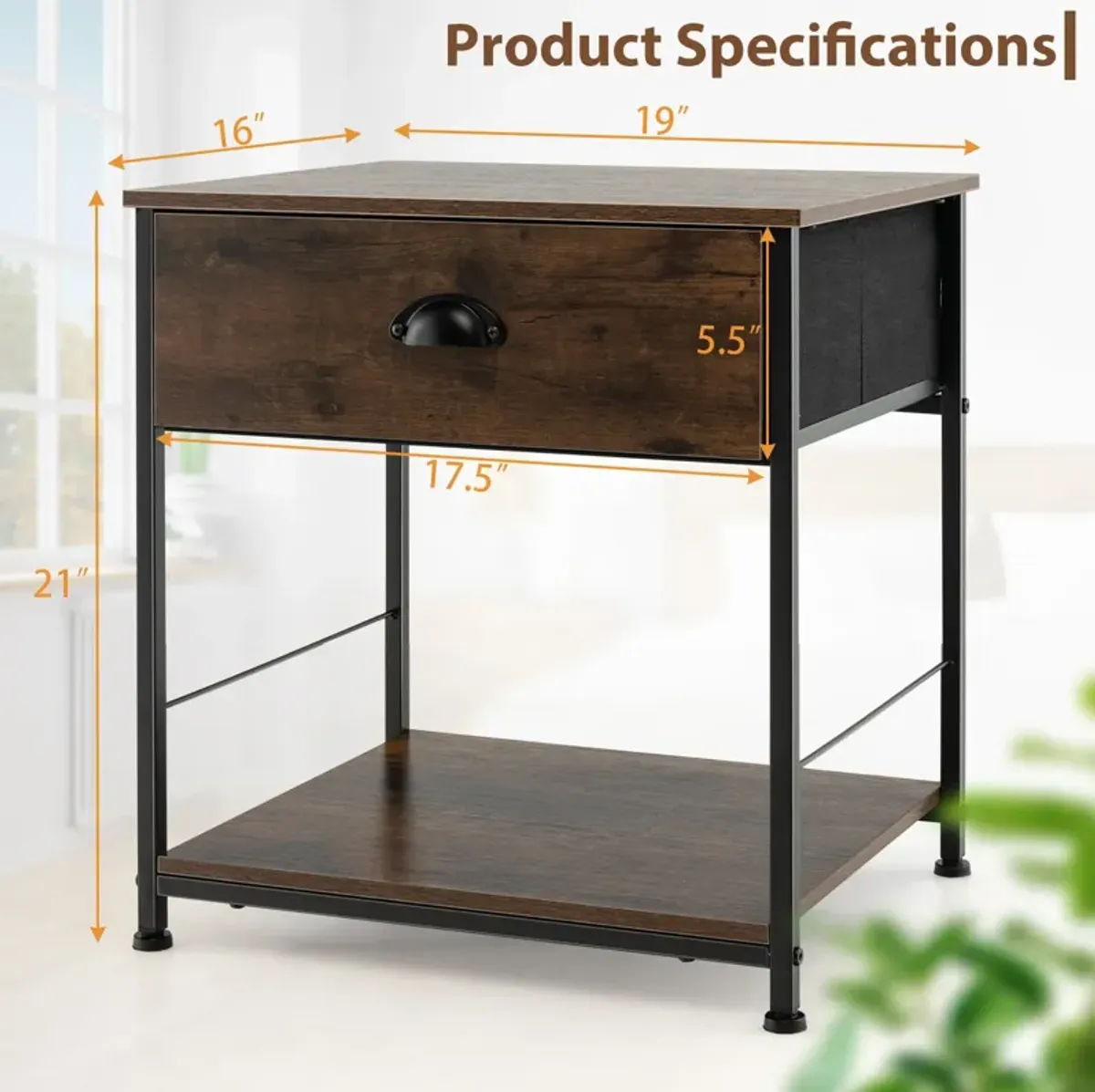 2 Tiers Nightstand with Open Storage Shelf for Living Room Bedroom-2 Pieces