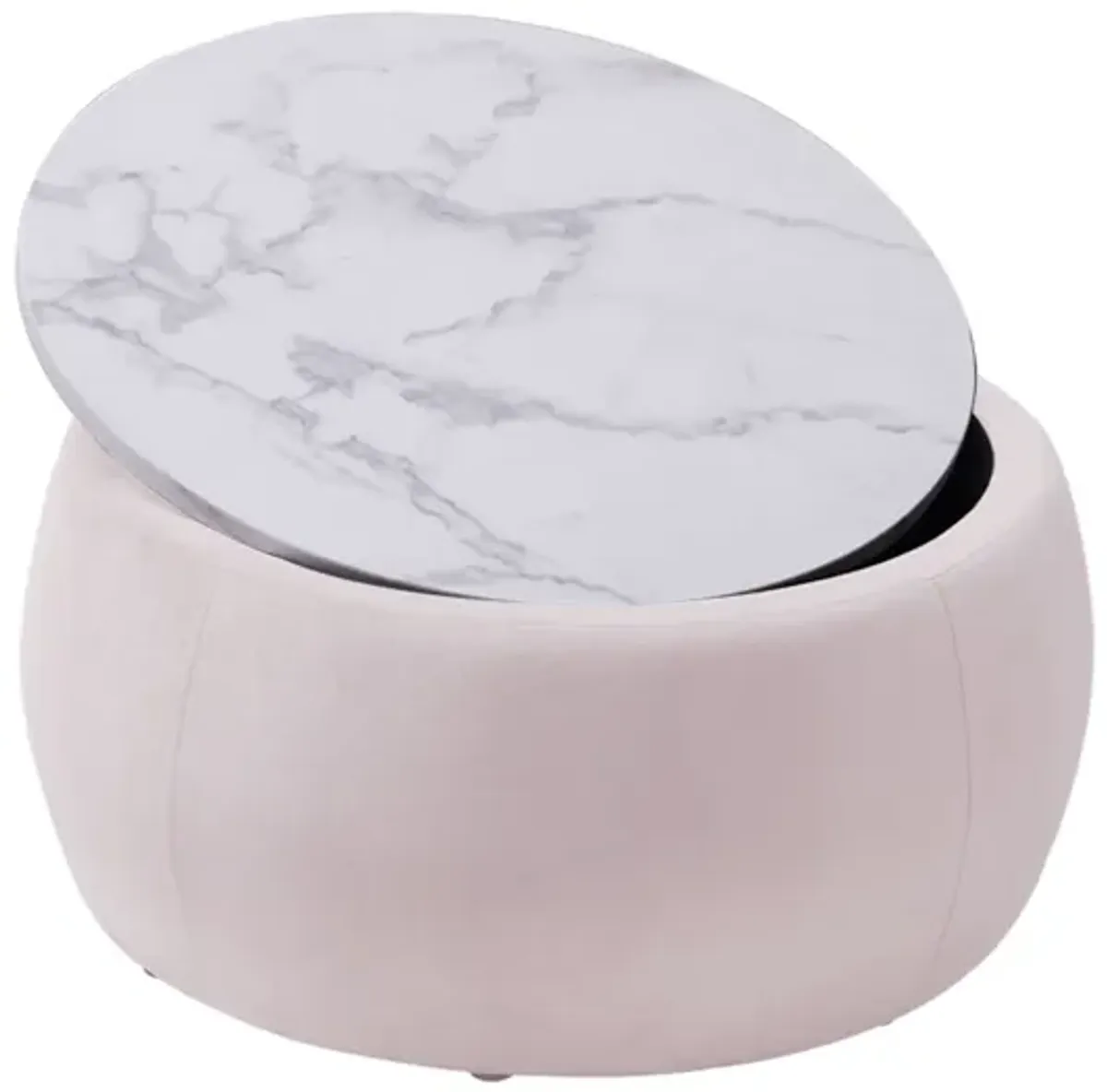 Round Ottoman Accent Side Coffee Table with Storage Reversible Lid Tray