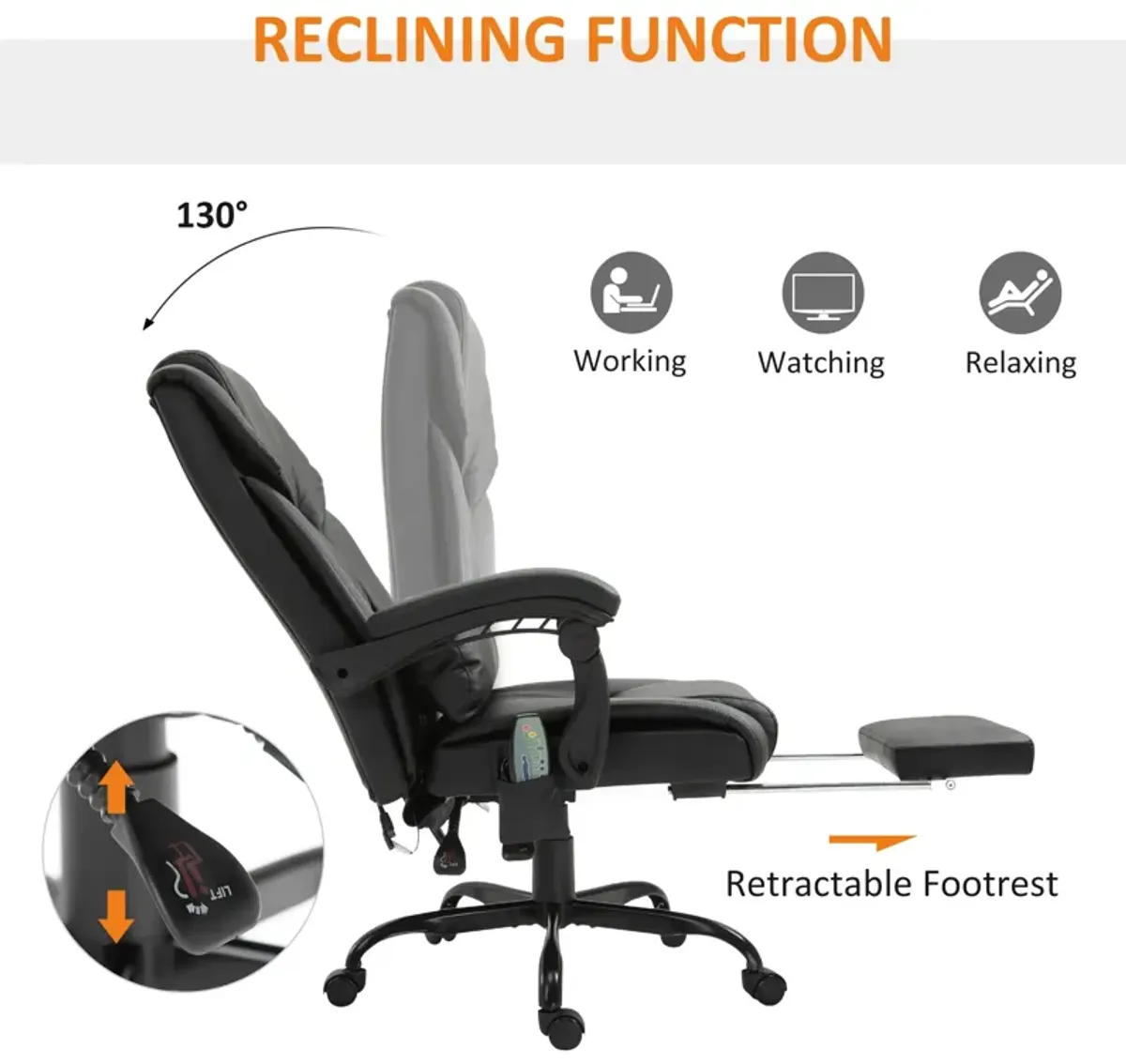 Black Ergonomic Comfort: High-Back Massage Office Chair with Footrest