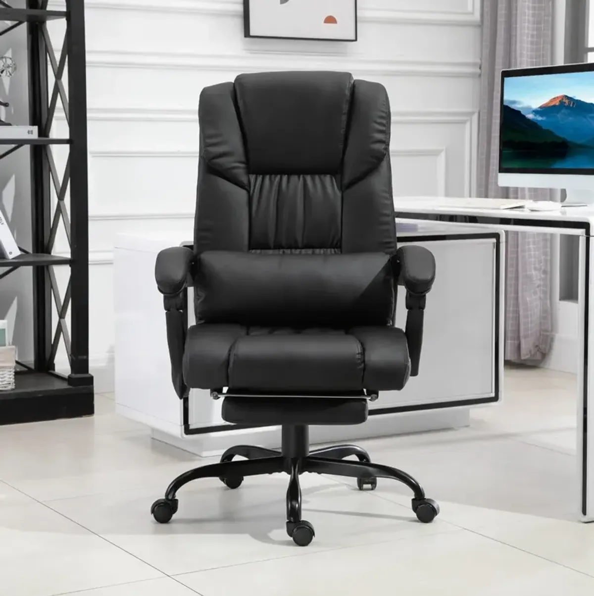 Black Ergonomic Comfort: High-Back Massage Office Chair with Footrest