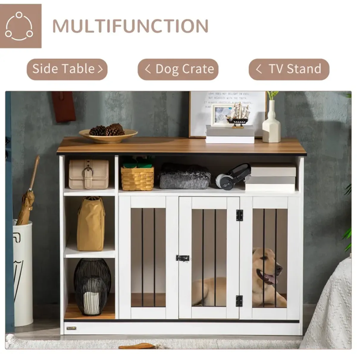 White Dog Haven: Crate End Table with Storage & Lockable Door