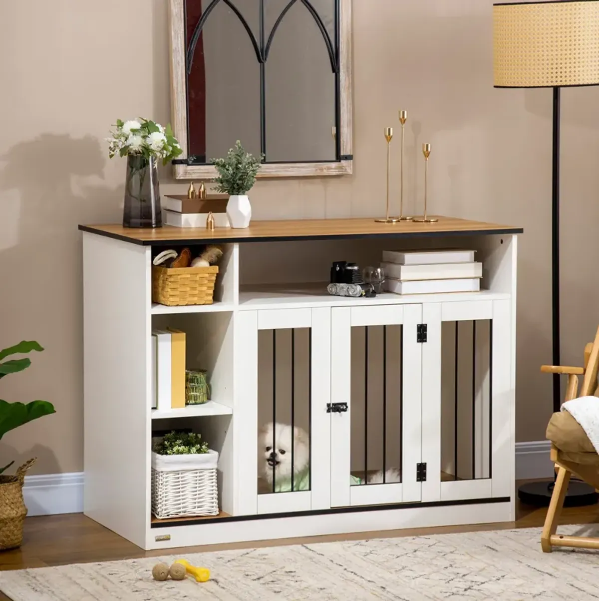 White Dog Haven: Crate End Table with Storage & Lockable Door