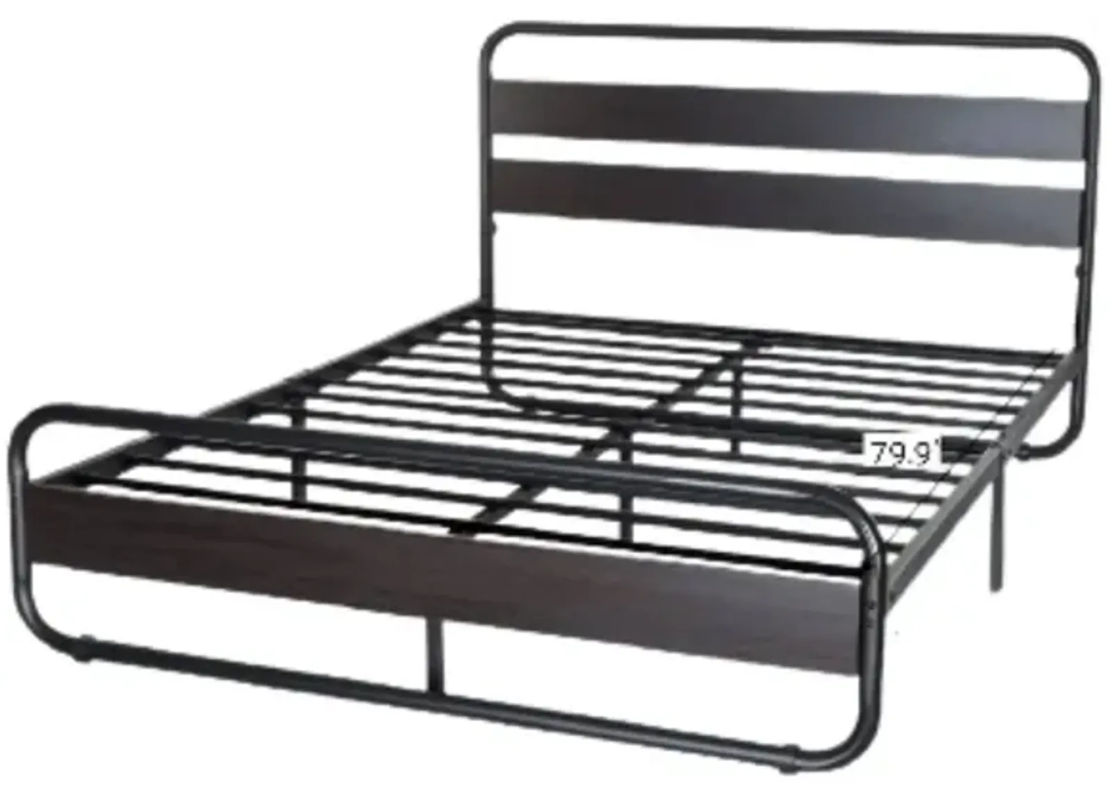 Hivvago Queen Heavy Duty Round Metal Frame Platform Bed with Black Wood Panel Headboard