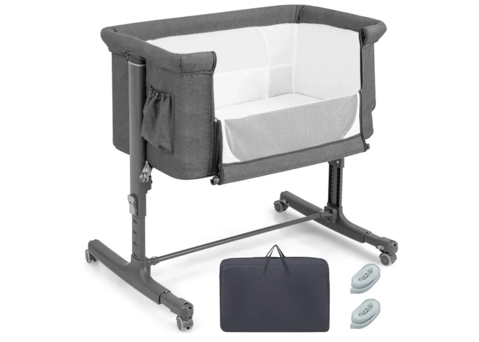 Hivvago Portable Baby Bedside Bassinet with 5-level Adjustable Heights and Travel Bag