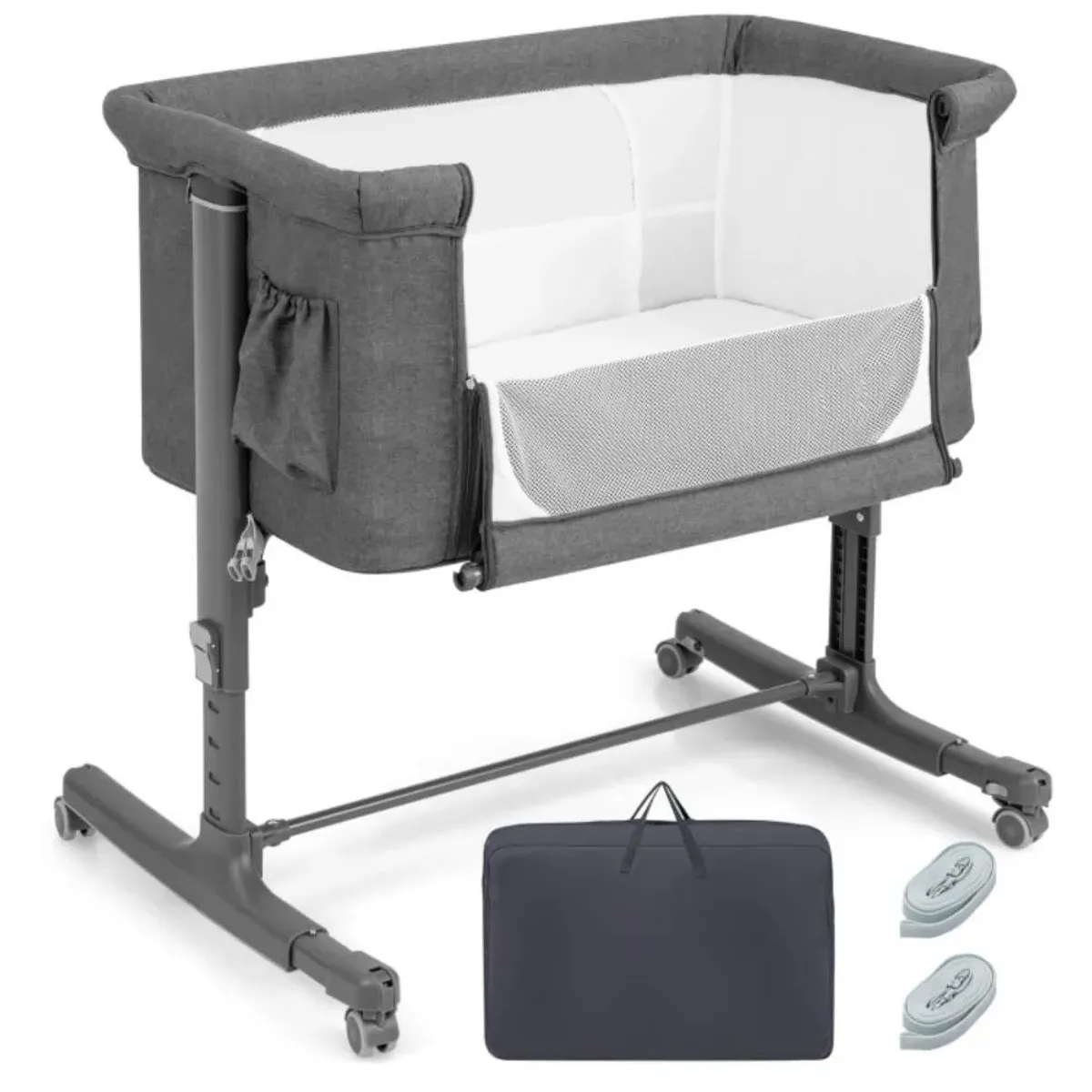 Hivvago Portable Baby Bedside Bassinet with 5-level Adjustable Heights and Travel Bag