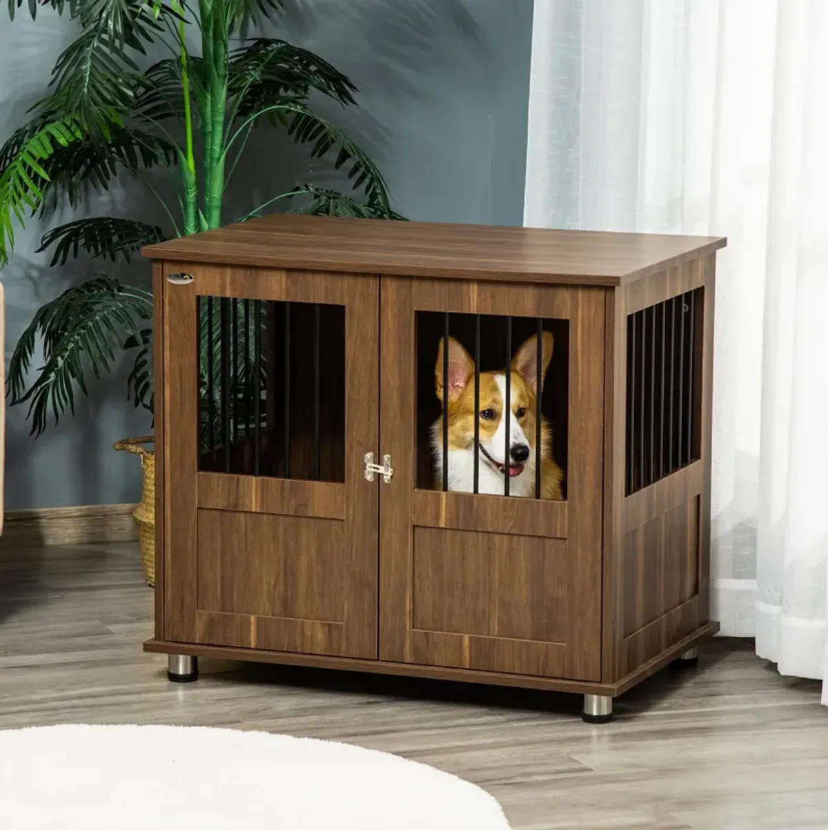 Brown Decorative Kennel: Wooden End Table Dog Crate for Small Pets