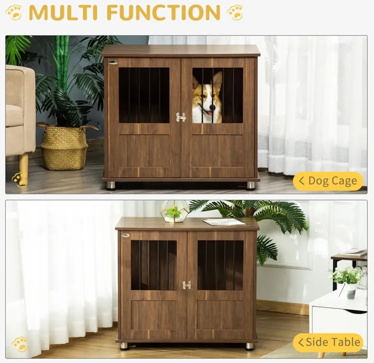 Brown Decorative Kennel: Wooden End Table Dog Crate for Small Pets