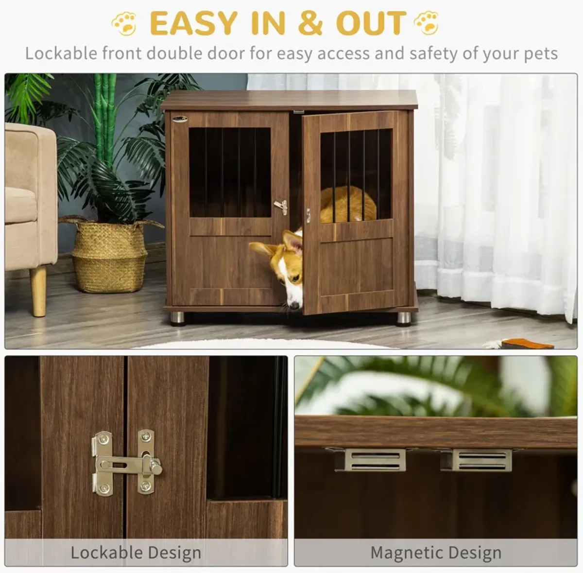 Brown Decorative Kennel: Wooden End Table Dog Crate for Small Pets