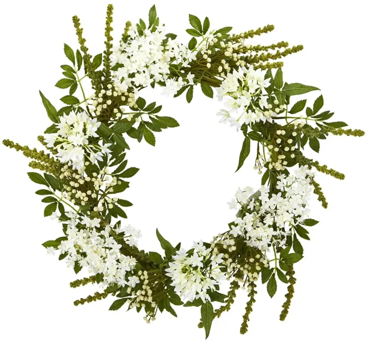 Nearly Natural 24-in White Mixed Floral Artificial Wreath