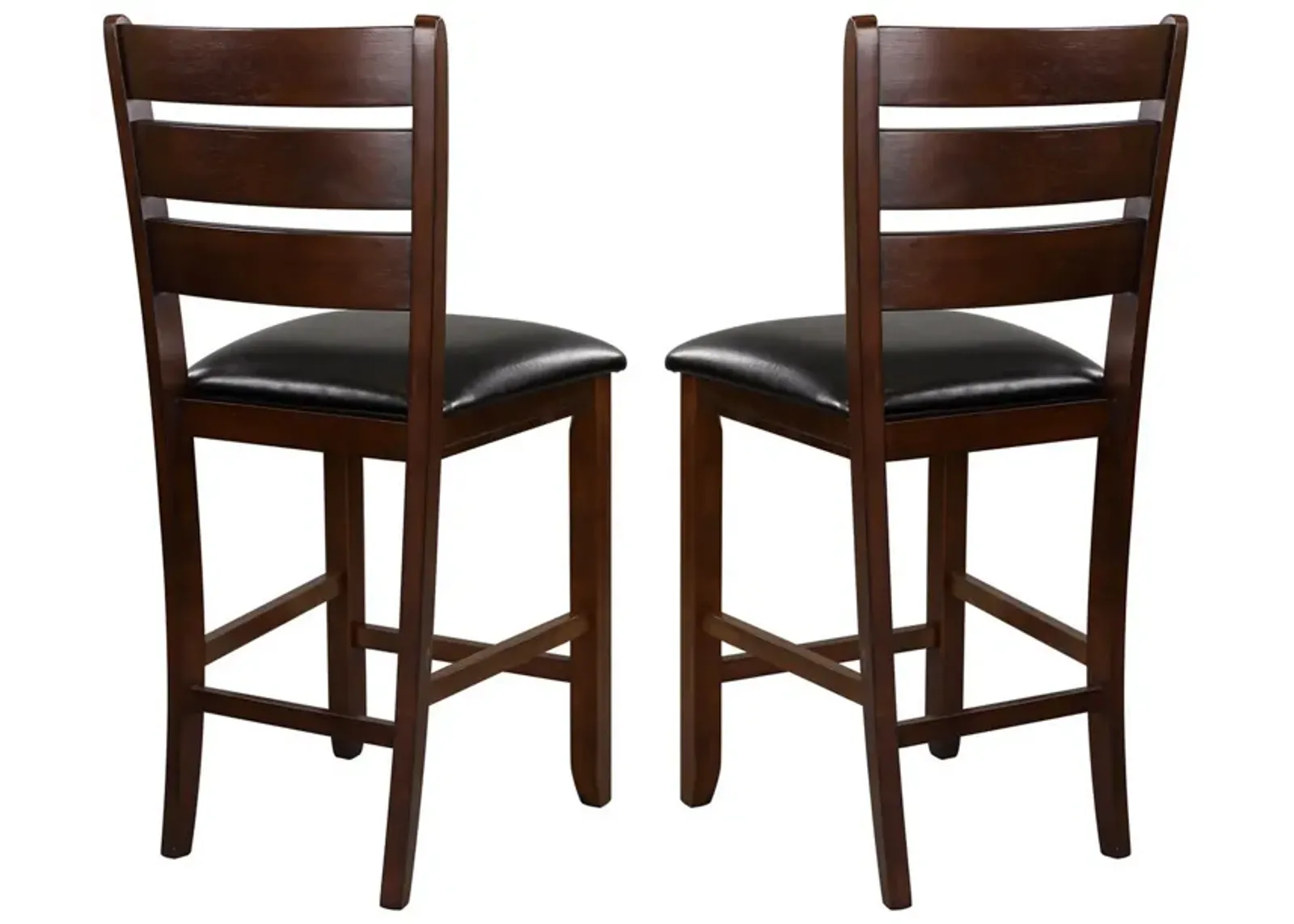 WoodCounter Height Chairs With Slatted Backs, Set of 2, Dark Brown-Benzara