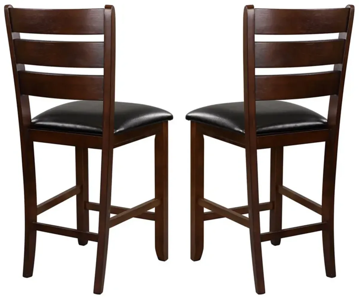 WoodCounter Height Chairs With Slatted Backs, Set of 2, Dark Brown-Benzara