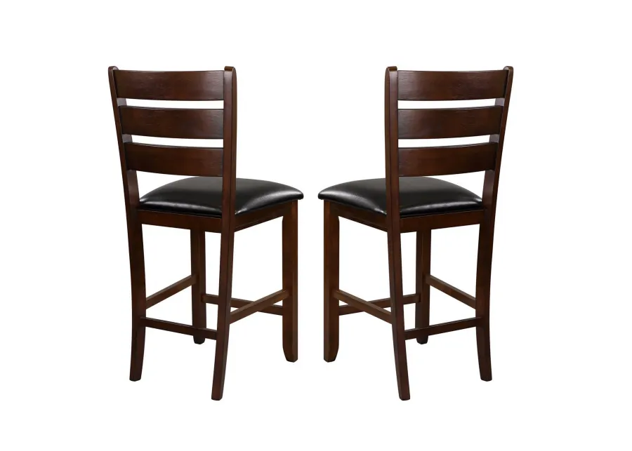 WoodCounter Height Chairs With Slatted Backs, Set of 2, Dark Brown-Benzara