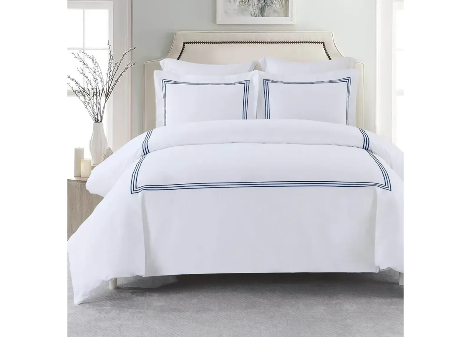 Egyptian Linens - Adeline Percale Embroidered Duvet Cover Set - Made in Egypt