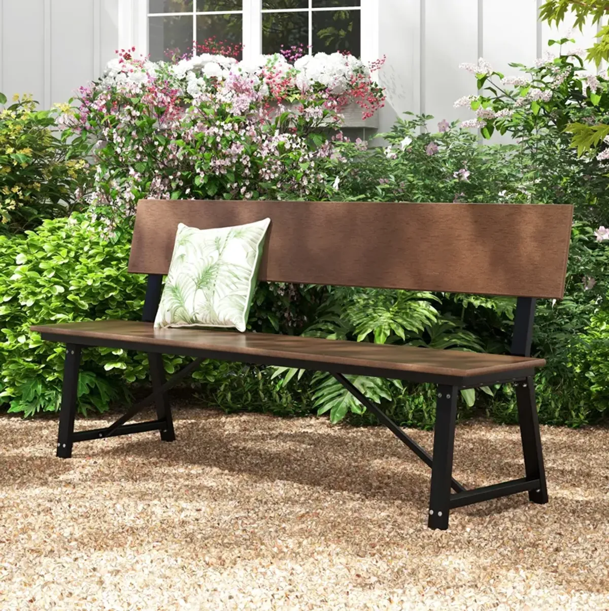 72 Inch Extra Long Bench with All-Weather HDPE Seat & Back for Yard Garden Porch