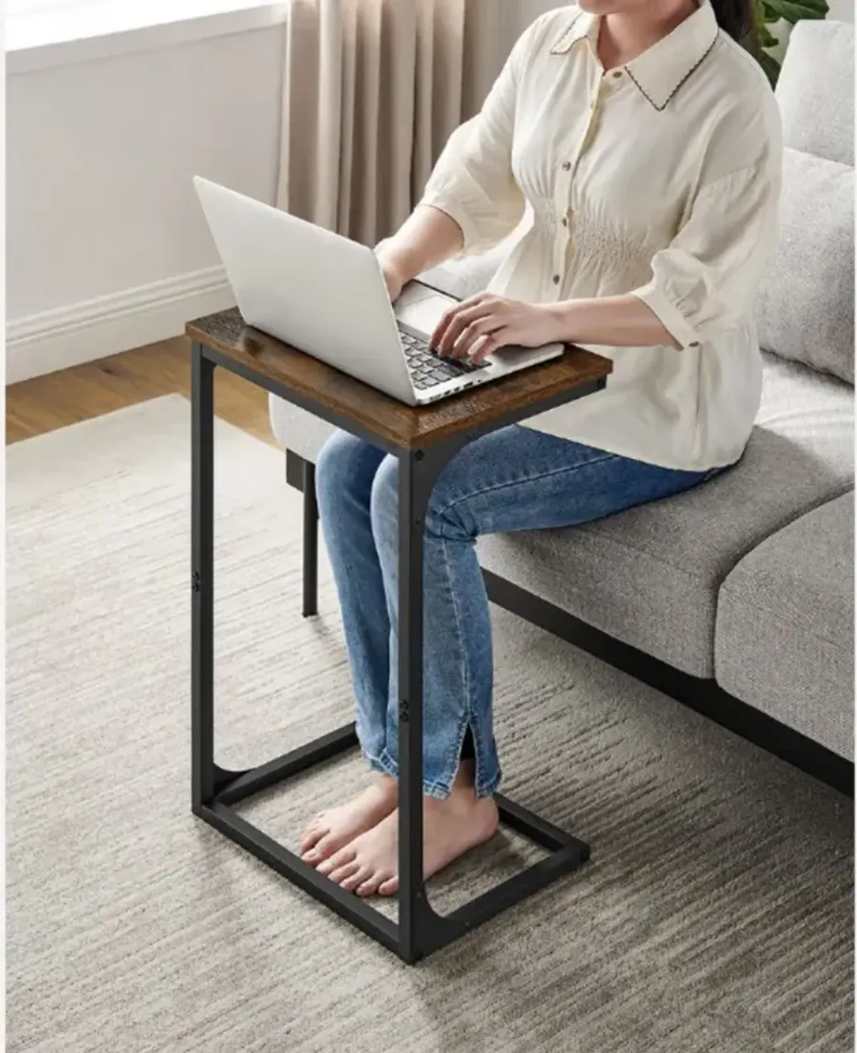 C-Shaped End Table Contemporary Design for Modern Living Rooms and Small Spaces