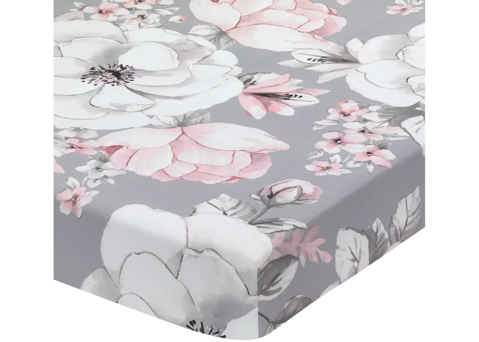 Lambs & Ivy Signature Botanical Baby Watercolor Floral Cotton Crib Sheet - Gray