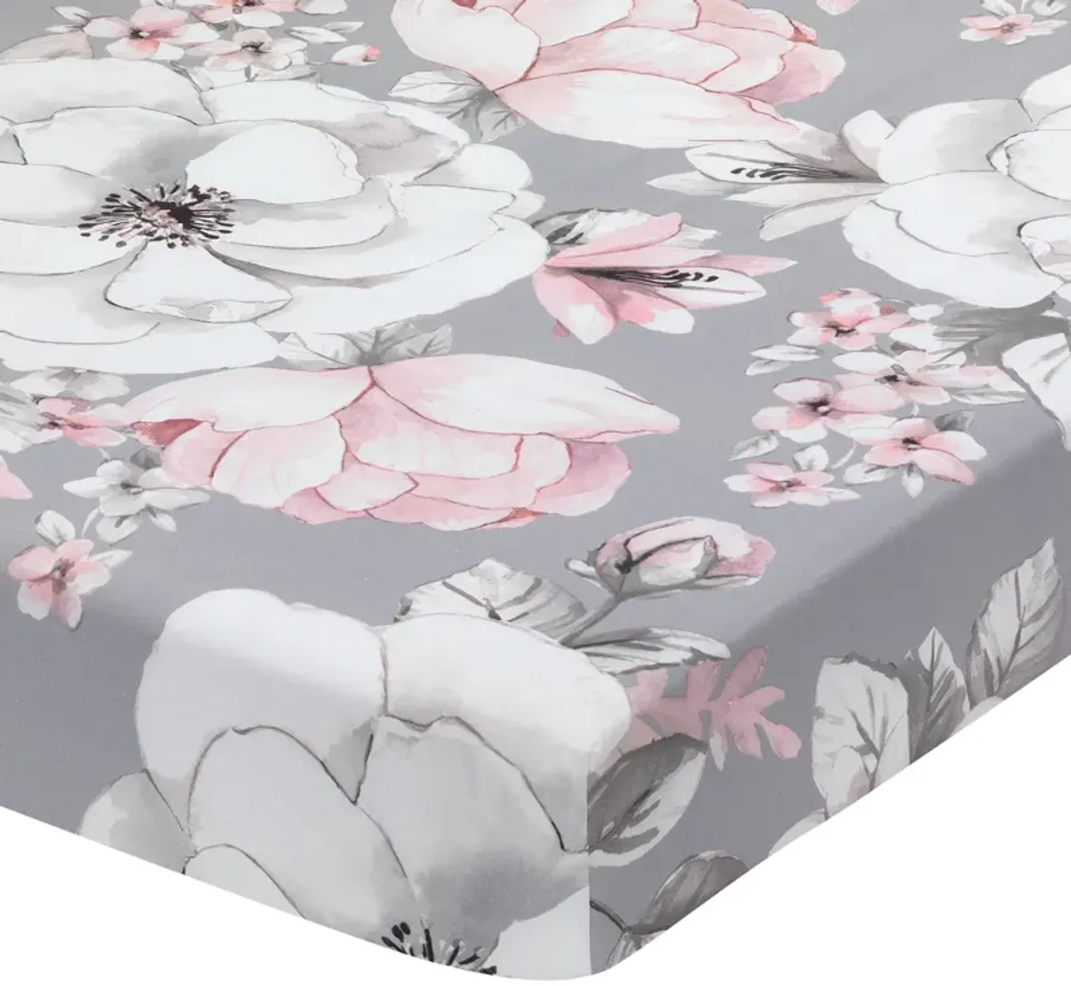 Lambs & Ivy Signature Botanical Baby Watercolor Floral Cotton Crib Sheet - Gray