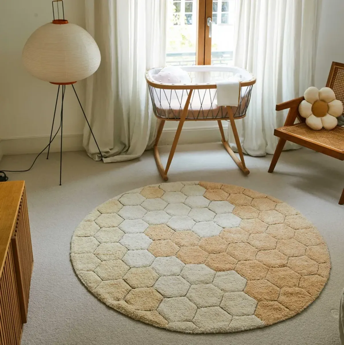 Washable rug Round Honeycomb Golden