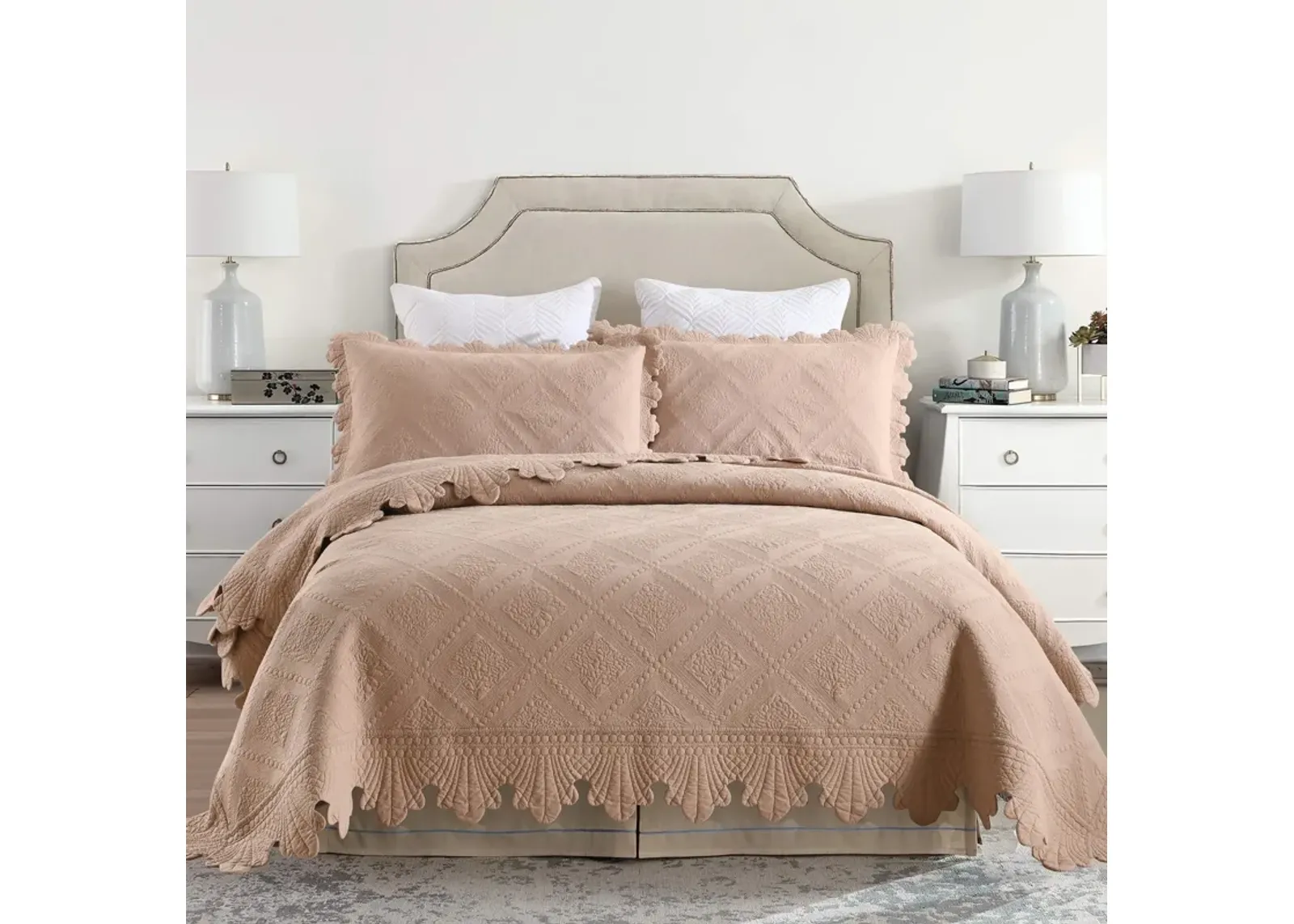 MarCielo 100% Cotton Oversized Bedspread Quilt Set Embroidery TK