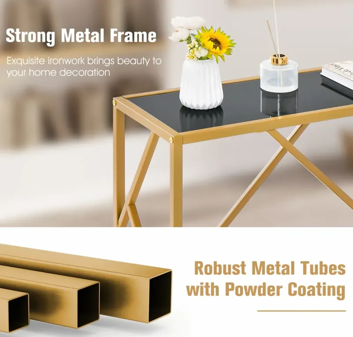 31.5 Inch Golden Heavy-duty Metal Frame Entryway Table with Foot Pads-Black